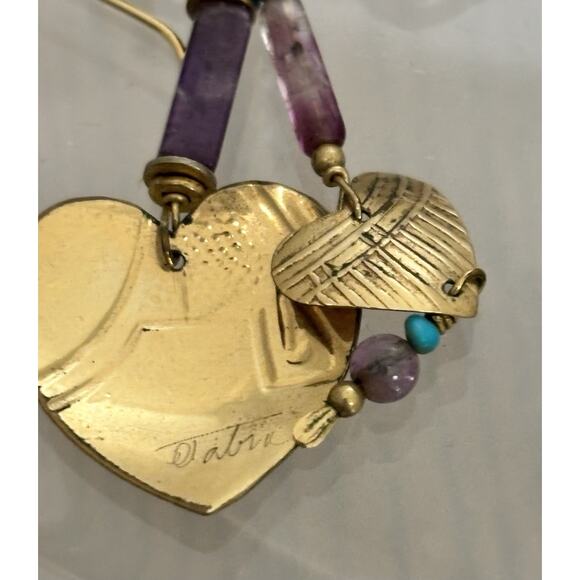 TABRA Gold Filled Heart/Amethyst/Turquoise Drop/Dangle EARRINGS Artisan Signed - Picture 6 of 6